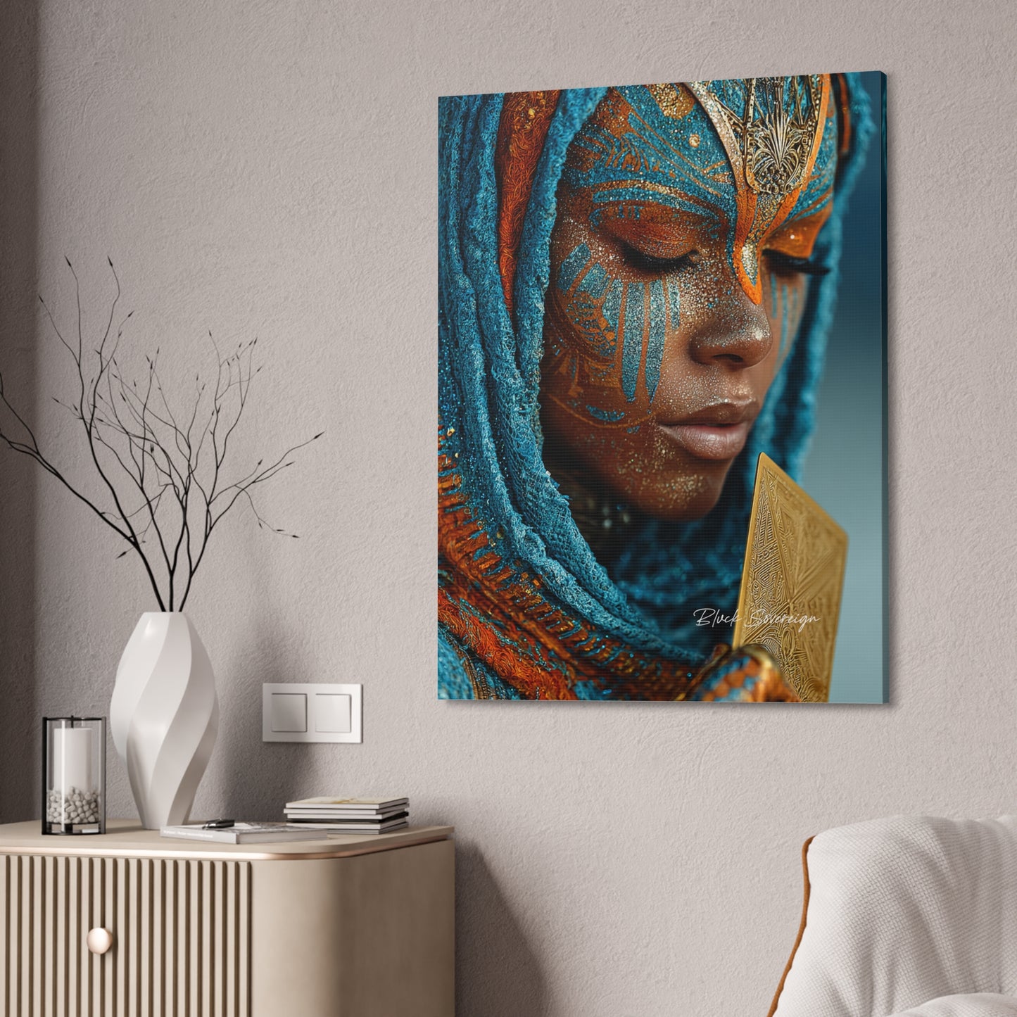 Stretched Canvas Print — Ethereal Blue-Orange Tribal Portrait