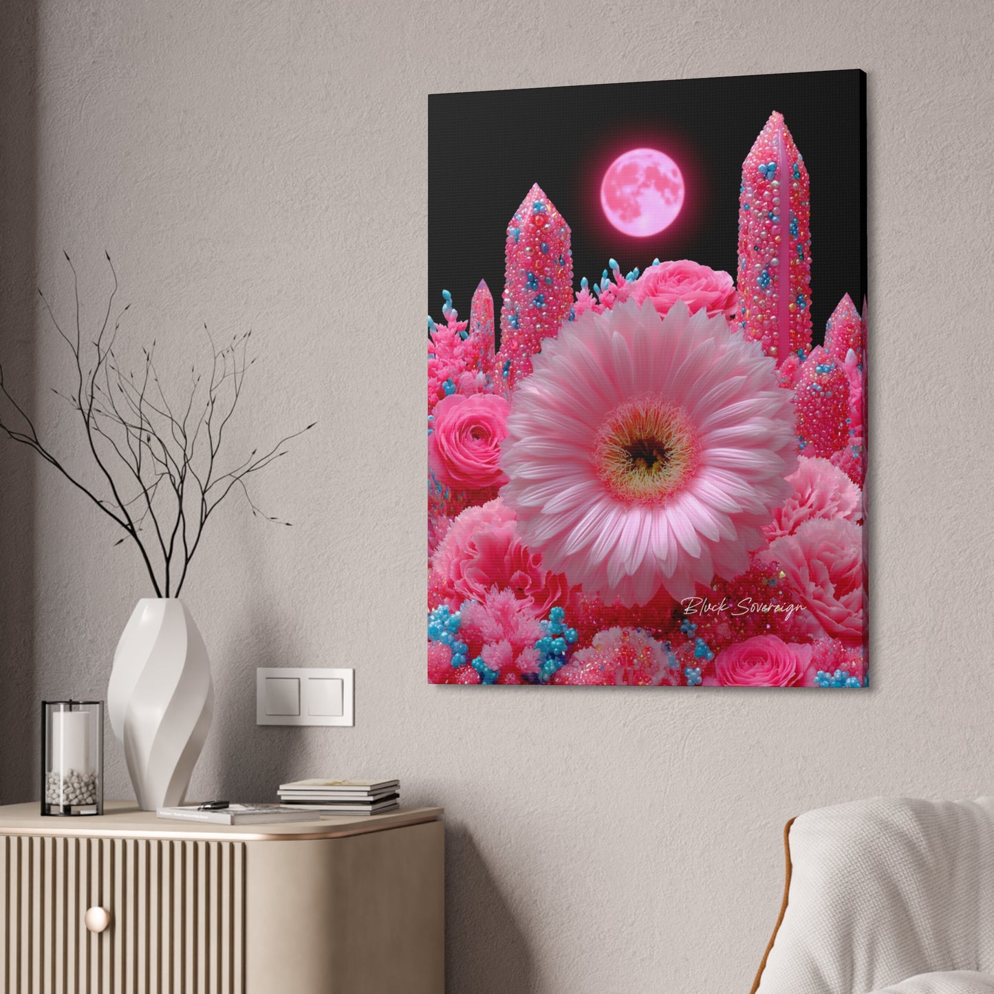 Pink flower Canvas Art – Floral Cosmic Wall Decor