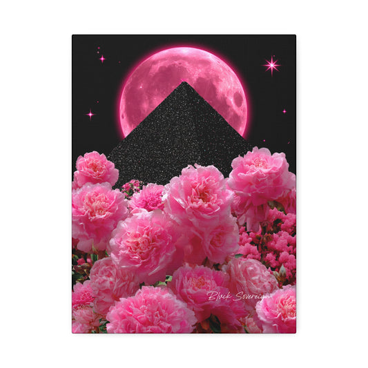 Pink Moon Pyramid Canvas Art – Floral Cosmic Wall Decor