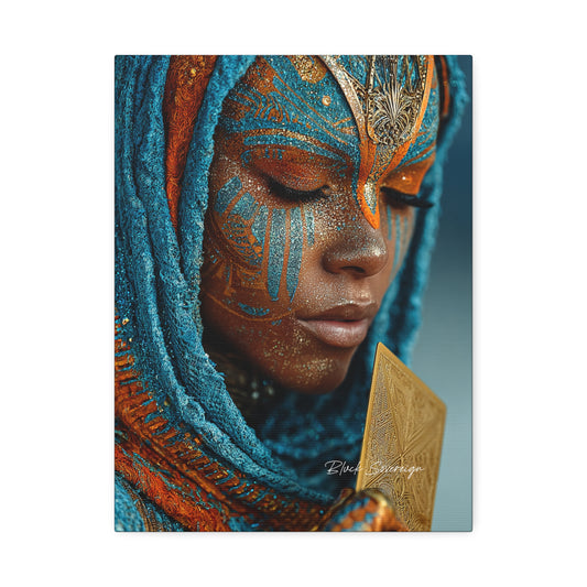 Stretched Canvas Print — Ethereal Blue-Orange Tribal Portrait