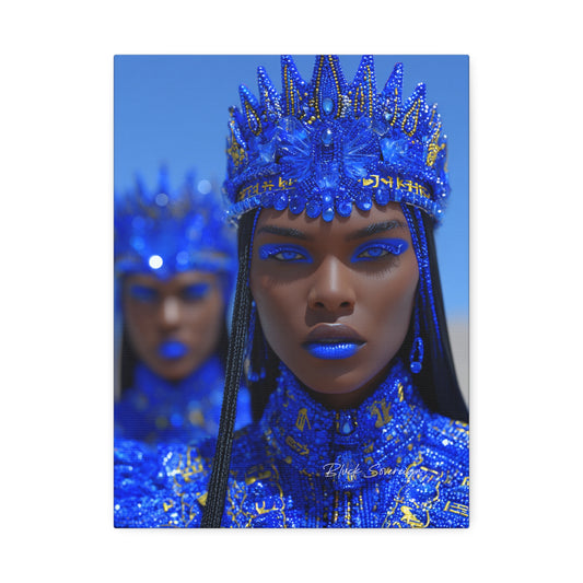 Blue Queen Portrait Canvas - Royal Goddess Stretched Wall Art