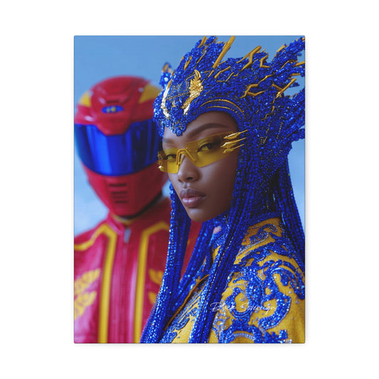 Futuristic Royalty Canvas Print — Vibrant Blue & Gold Portrait (Stretched 1.5")