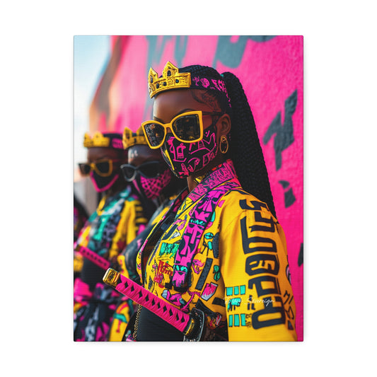 Vibrant Street Queen Canvas Print — Neon Urban Pop Art Stretched Canvas