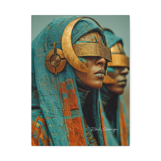 Mystic Sentinel Canvas Print — Futuristic Tribal Portrait Wall Art